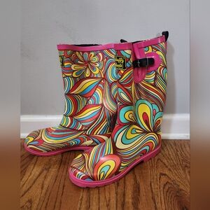 Buffys Pink Rain Boots with Psychedelic Design